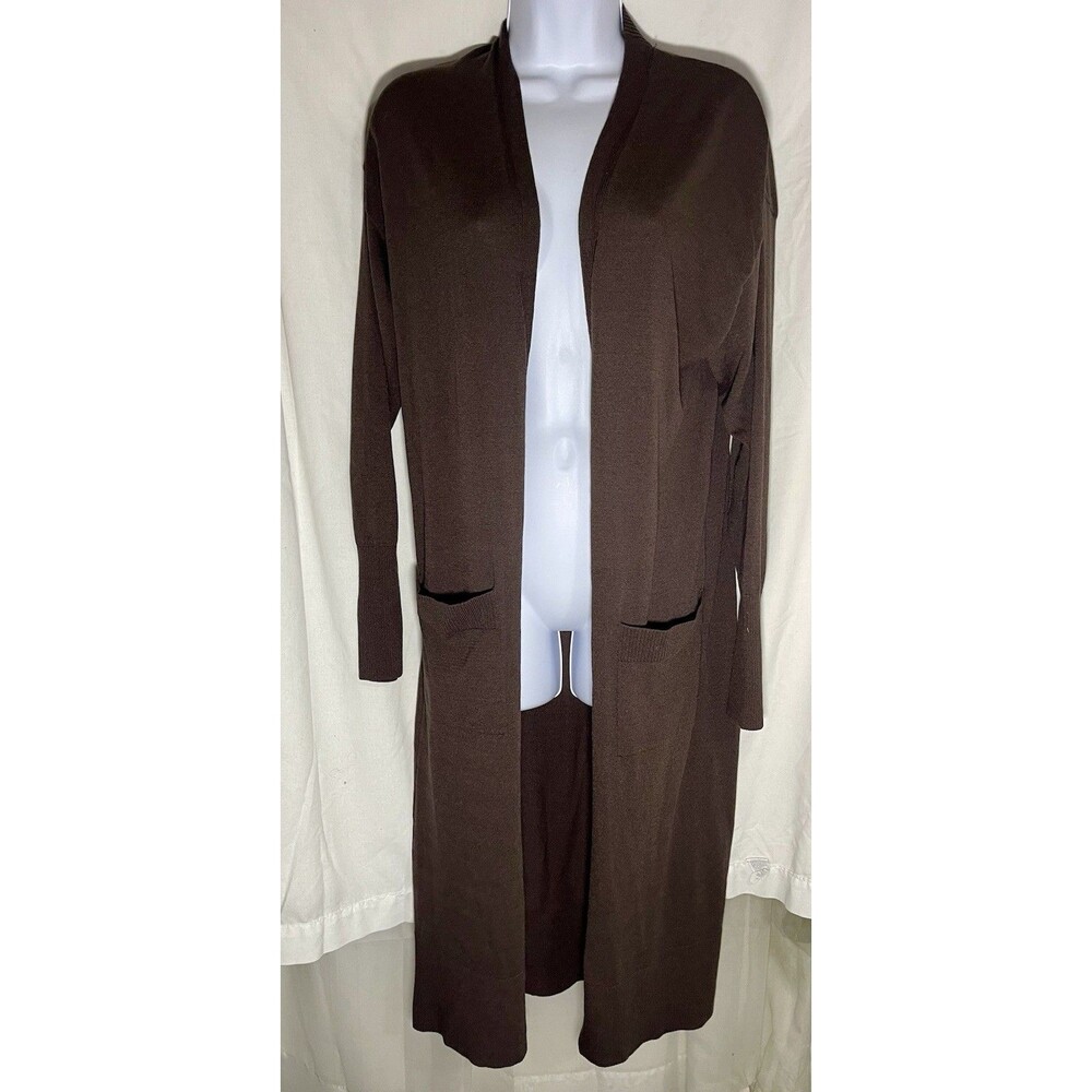 Express Women's Long Knit Duster Cardigan Sweater Brown Size S Pockets Soft